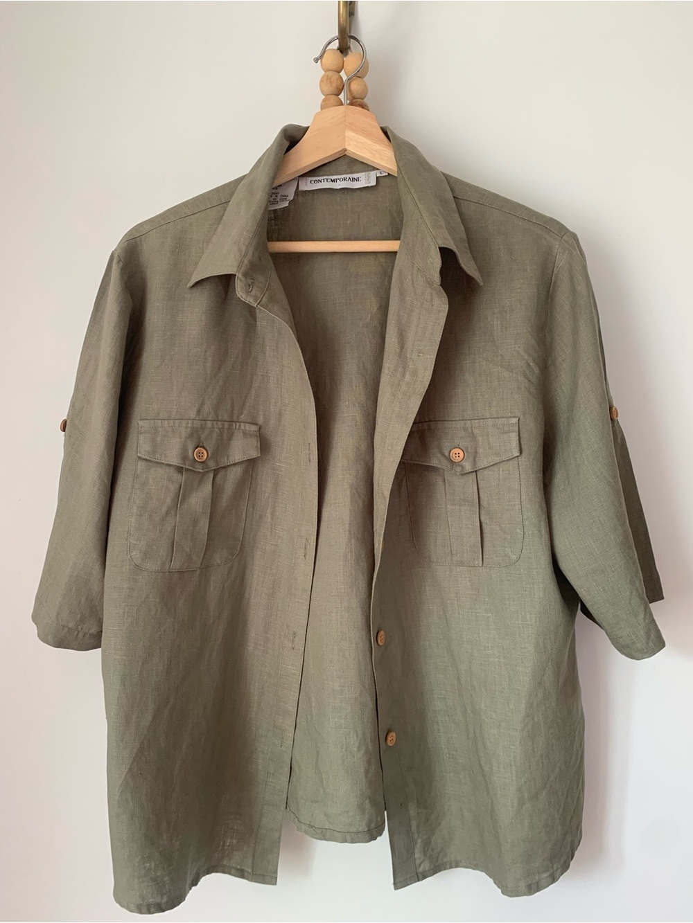 Olive Short-Sleeve Linen Blouse